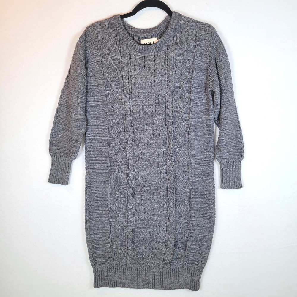 Pact Womens Organic Cotton Cable Knit Sweater Dress Size XS Gray Fisherman Eco